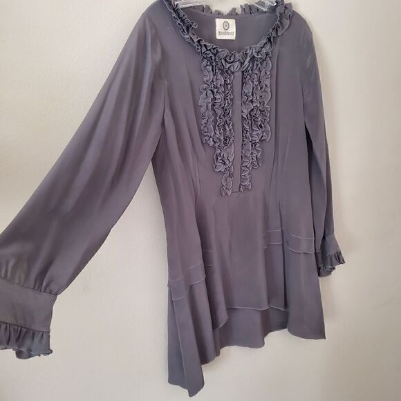 Monahmour Women's 100% Silk Blouse Gray Size Medium Lagenlook - Picture 3 of 8